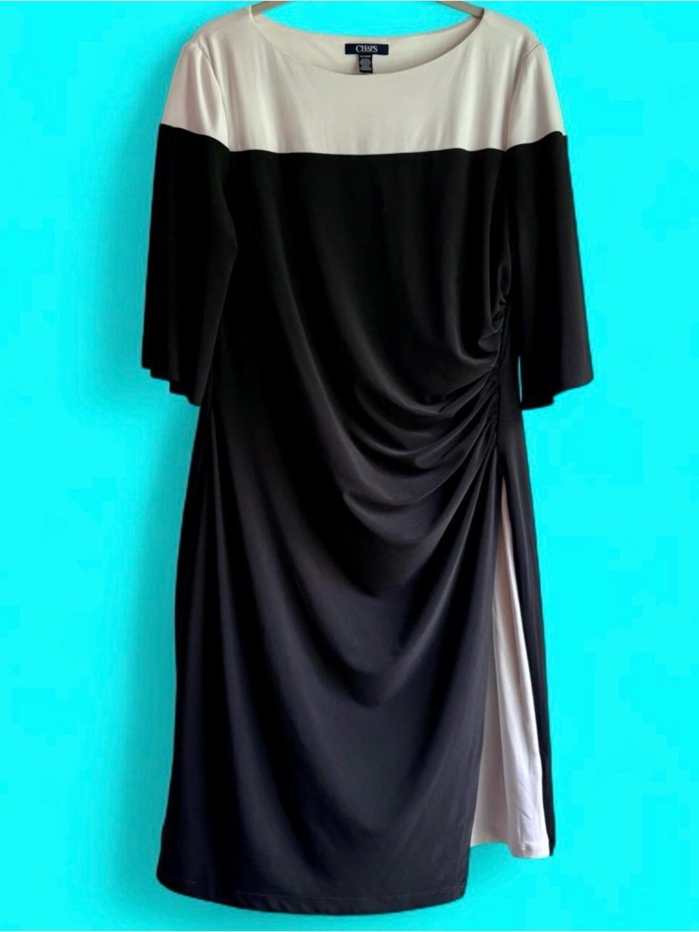 Chaps Black and white Colorblock Ruched Dress